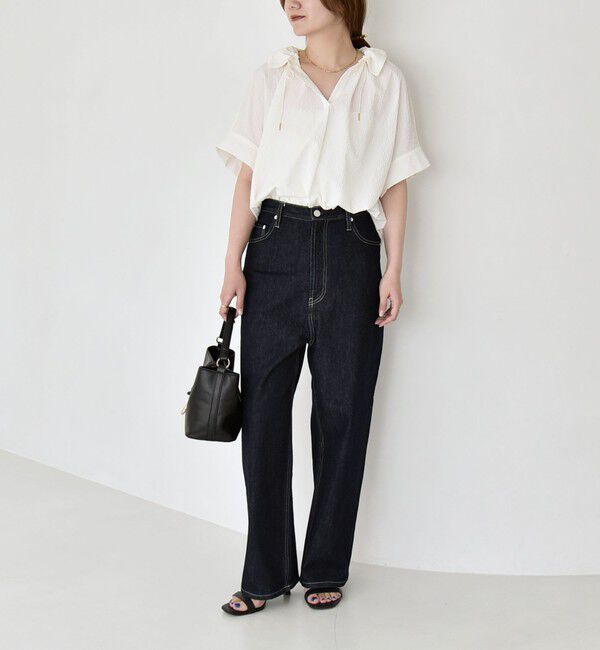 quaranciel「《予約》quaranciel:〈手洗い可能〉サッカー ドロストカラー スキッパー シャツ ブラウス」|シャツ・ブラウス|