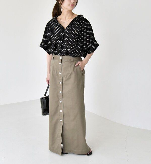 quaranciel「《予約》quaranciel:〈手洗い可能〉サッカー ドロストカラー スキッパー シャツ ブラウス」|シャツ・ブラウス|