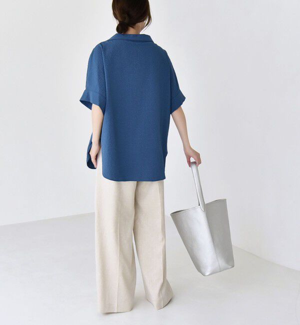 quaranciel「《予約》quaranciel:〈手洗い可能〉サッカー ドロストカラー スキッパー シャツ ブラウス」|シャツ・ブラウス|
