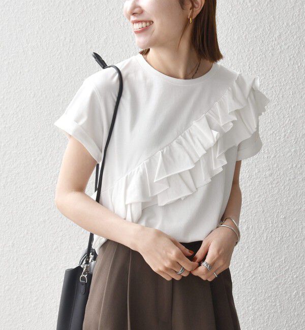 SHIPS any「《予約》SHIPS any:〈洗濯機可能〉ジャージー フリル TEE」|Tシャツ・カットソー|ホワイト