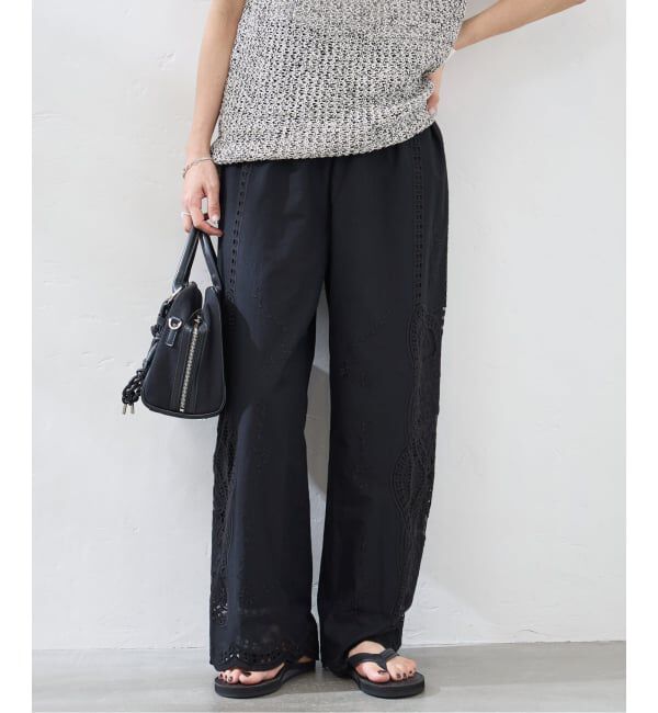 JOURNAL STANDARD「カットワークレース パンツ」|スラックス|ブラック