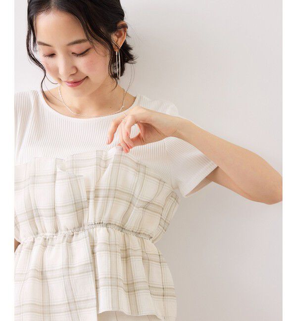 VIS「チェック＆無地ビスチェドッキング半袖プルオーバー/イージーケア」|Tシャツ・カットソー|キナリ系(17)