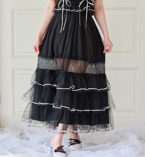  「【Tulle Collection】チュールロングスカート」|スカート|ブラック