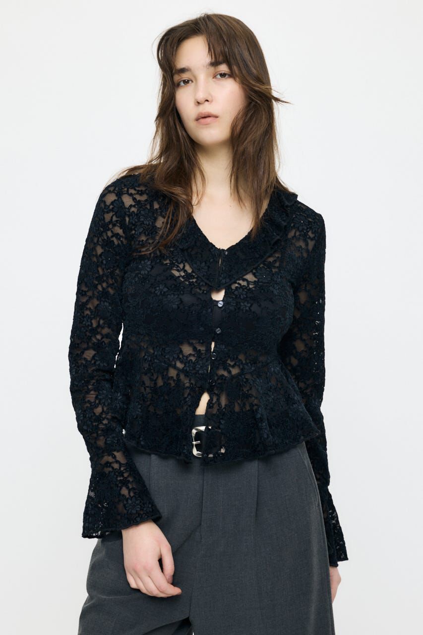MOUSSY「FRILL LACE ブラウス」|Tシャツ・カットソー|BLK