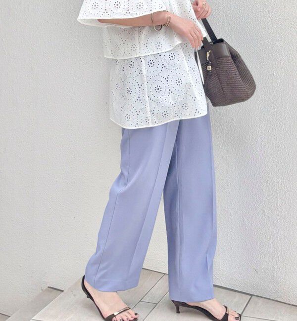 NOLLEY'S「《セットアップ対応》ウォッシャブルストレッチツイル愛されセミワイドパンツ」|その他|グレイッシュブルー