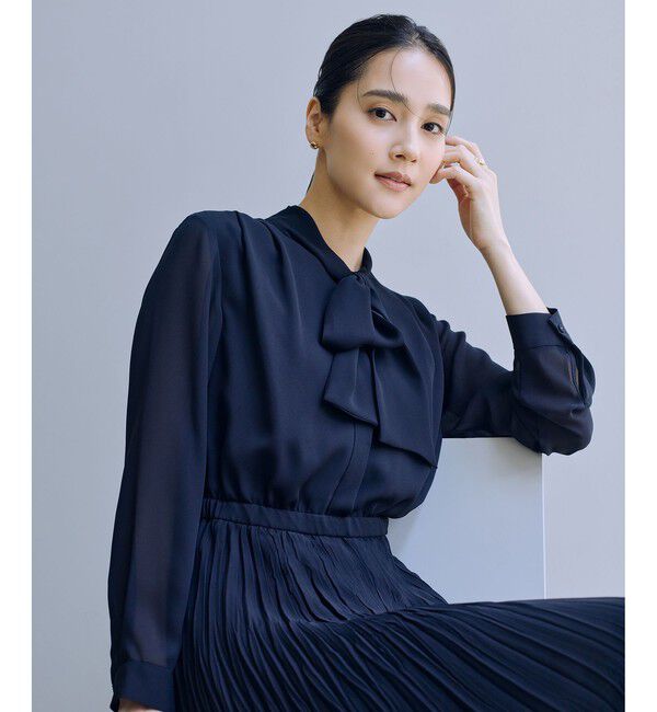 ROPE「ジョーゼットシフォンプリーツワンピース・25AW」|ワンピース|ネイビー(40)