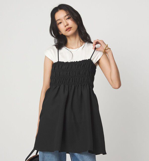 UNITED ARROWS green label relaxing「シャーリング チュニック キャミソール」|キャミソール|BLACK