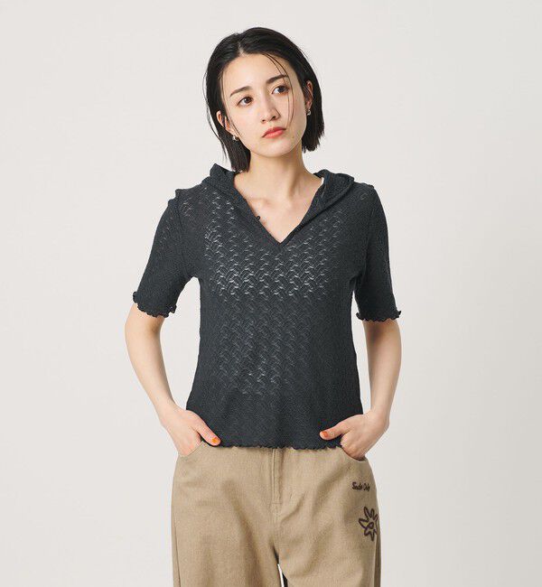 BEAUTY&YOUTH UNITED ARROWS「レース ショートスリーブ フーディ」|Tシャツ・カットソー|DK.GRAY