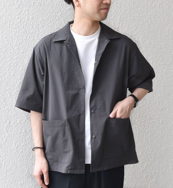SHIPS any「SHIPS any:〈撥水/軽量/ストレッチ〉SOLOTEX(R) シアサッカー キャンプポケット シャツ◇」|シャツ・ブラウス|チャコールグレー