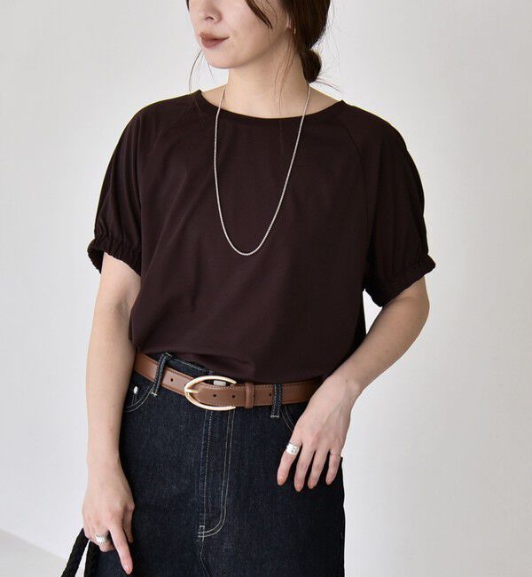 quaranciel「《予約》quaranciel:〈洗濯機可能〉シルク ミックス パフ スリーブ プルオーバー」|Tシャツ・カットソー|ブラウン