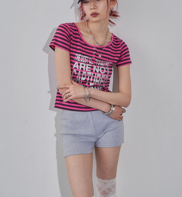  「リングドットヘンリーネックメッセージ TEE」|Tシャツ・カットソー|