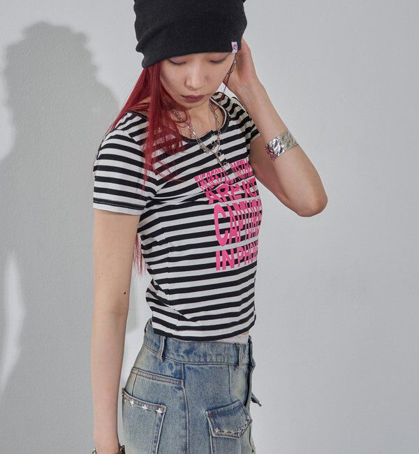  「リングドットヘンリーネックメッセージ TEE」|Tシャツ・カットソー|