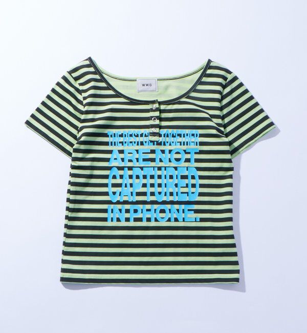  「リングドットヘンリーネックメッセージ TEE」|Tシャツ・カットソー|ライムグリーン