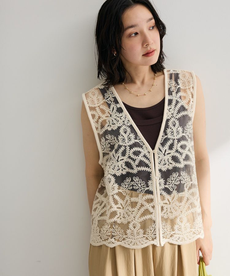 Green Parks「レース刺繍ベスト」|ベスト・ジレ|