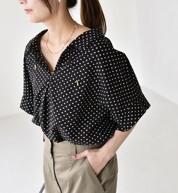 quaranciel「《予約》quaranciel:〈手洗い可能〉サッカー ドロストカラー スキッパー シャツ ブラウス」|シャツ・ブラウス|