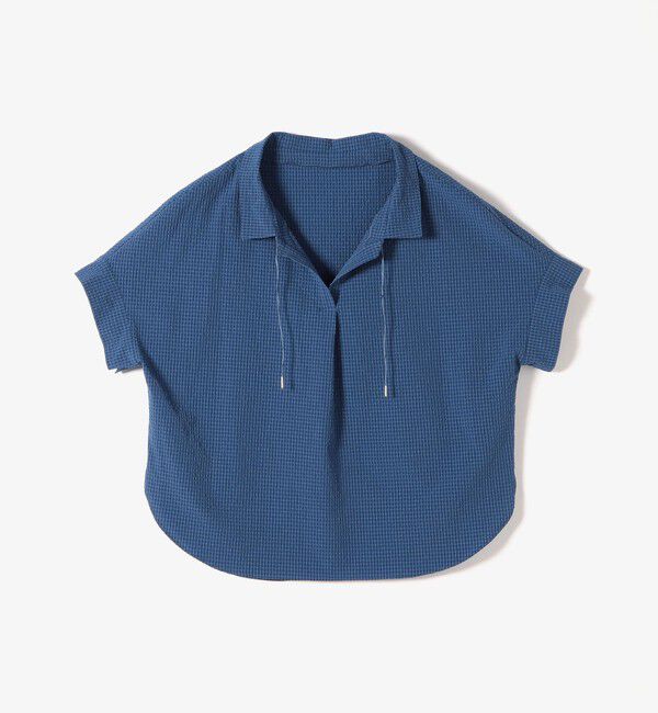 quaranciel「《予約》quaranciel:〈手洗い可能〉サッカー ドロストカラー スキッパー シャツ ブラウス」|シャツ・ブラウス|