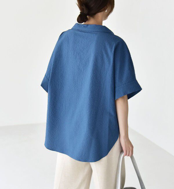 quaranciel「《予約》quaranciel:〈手洗い可能〉サッカー ドロストカラー スキッパー シャツ ブラウス」|シャツ・ブラウス|