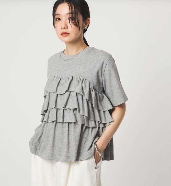 UNITED ARROWS green label relaxing「【WEB限定】＜at ease＞フロント フリル ショートスリーブ カットソー」|Tシャツ・カットソー|LT.GRAY