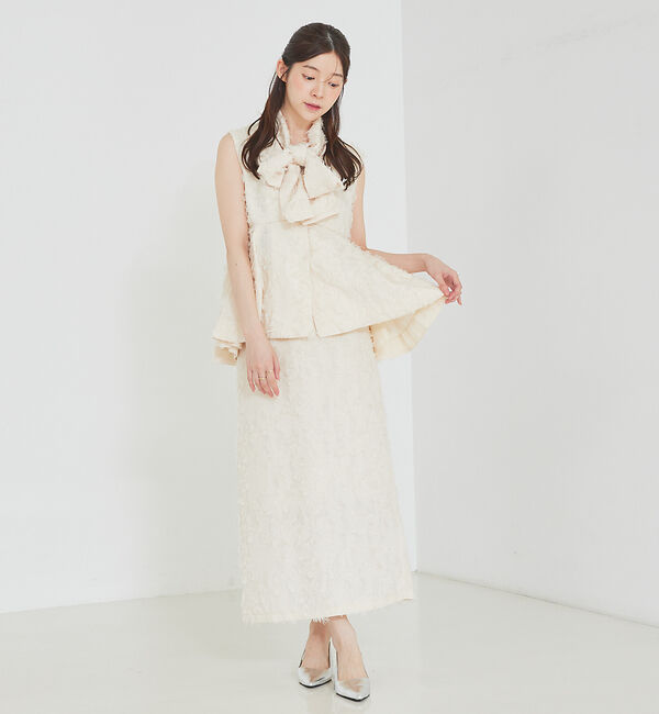 SELFIST「[大好評につき再入荷]タックペプラムジャガードジレ/リボン取り外し可能」|ベスト・ジレ|