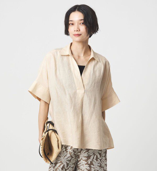 UNITED ARROWS green label relaxing「リネン スキッパー ショートスリーブ シャツ」|シャツ・ブラウス|NATURAL