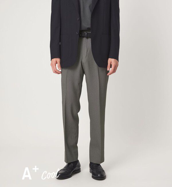 UNITED ARROWS green label relaxing「A+ COOL ポリエステル バーズアイ スタンダード アジャスター NP スラックス -ウォッシャブル・ストレッチ」|スラックス|MD.GRAY