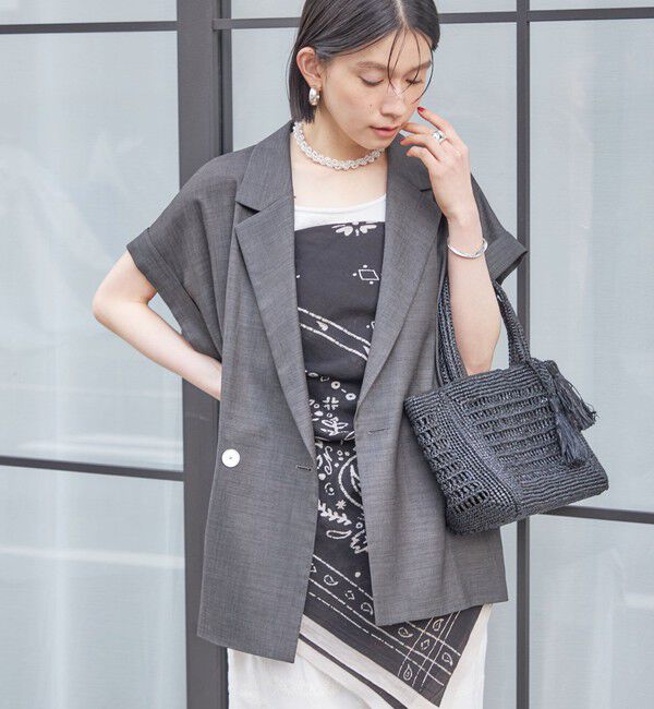 SHIPS for women「〈接触冷感/UVカット/吸水速乾/洗濯機可能〉SUUSUU フレンチ スリーブ  ジャケット」|テーラードジャケット|ダークグレー