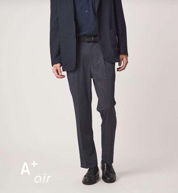 UNITED ARROWS green label relaxing「A+ air PE/PU トリコット プリント スタンダード 1プリーツ スラックス -ストレッチ・接触冷感・通気性-」|スラックス|NAVY