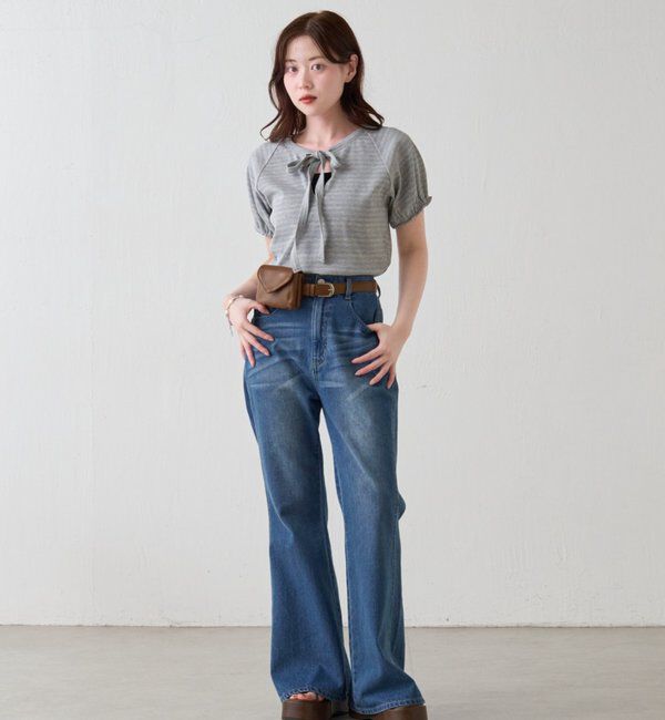  「【脚長効果！/4色展開】フレアデニムパンツ」|デニム|