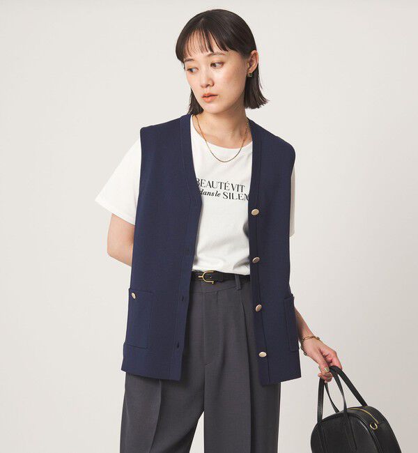 UNITED ARROWS green label relaxing「ゴールドカラーボタン ニット ジレ」|ベスト・ジレ|NAVY