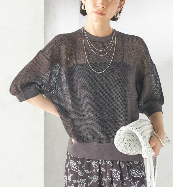 SHIPS for women「〈手洗い可能〉16G 半袖 プルオーバー」|ニット・セーター|ダークグレー