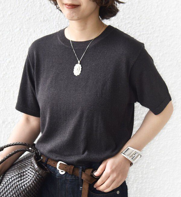 SHIPS for women「〈手洗い可能〉ラメ ニット ショート スリーブ プルオーバー」|ニット・セーター|ダークグレー