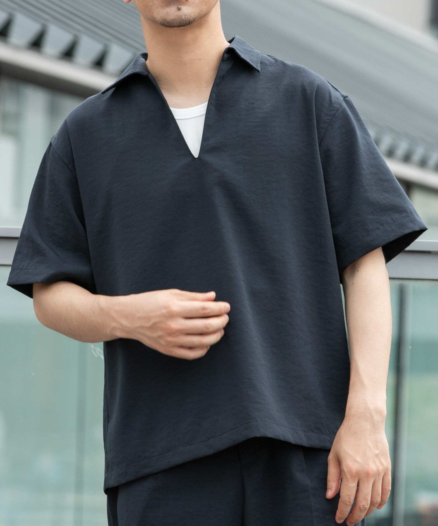 URBAN RESEARCH ROSSO「『セットアップ対応』『防シワ/速乾』ドライイージースキッパーシャツ」|シャツ・ブラウス|ネイビー