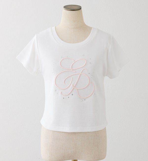  「ビジュー付きロゴ刺繍Tee」|プルオーバー|