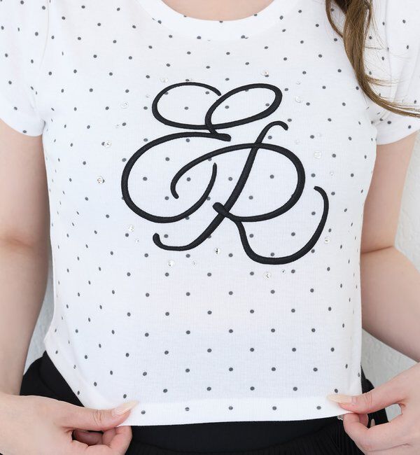 「ビジュー付きロゴ刺繍Tee」|プルオーバー|
