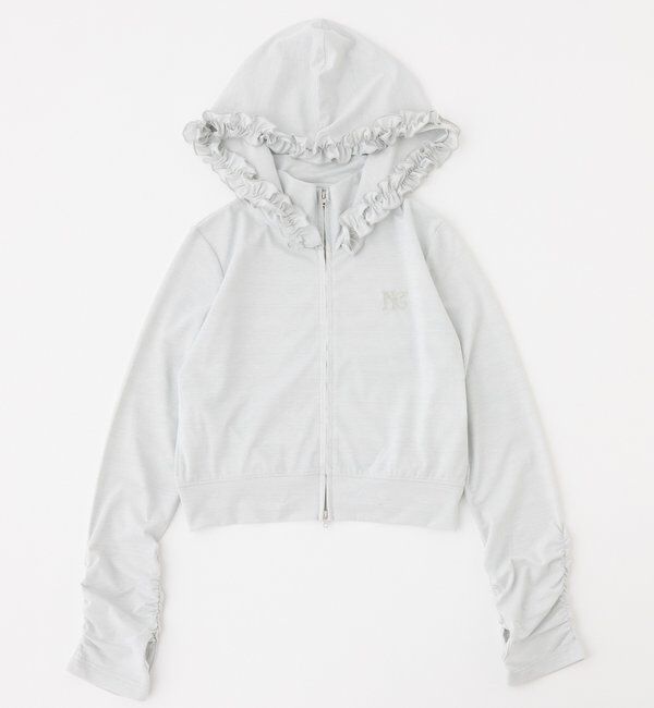  「【UVカット/接触冷感/防しわ加工】ロゴ刺繍フリルラメパーカー」|プルオーバー|シルバー
