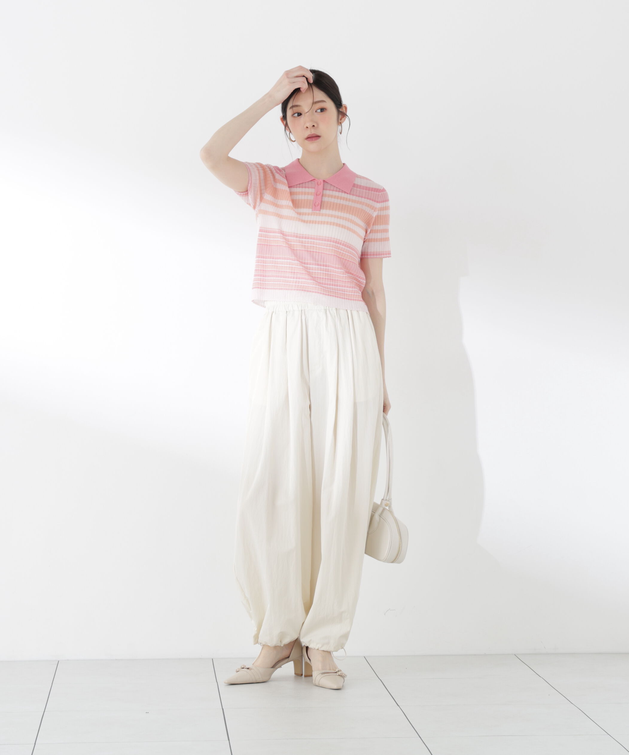 PROPORTION BODY DRESSING「〈a/mie〉ソフトシアーポロ衿ニットトップス26SS」|カーディガン|