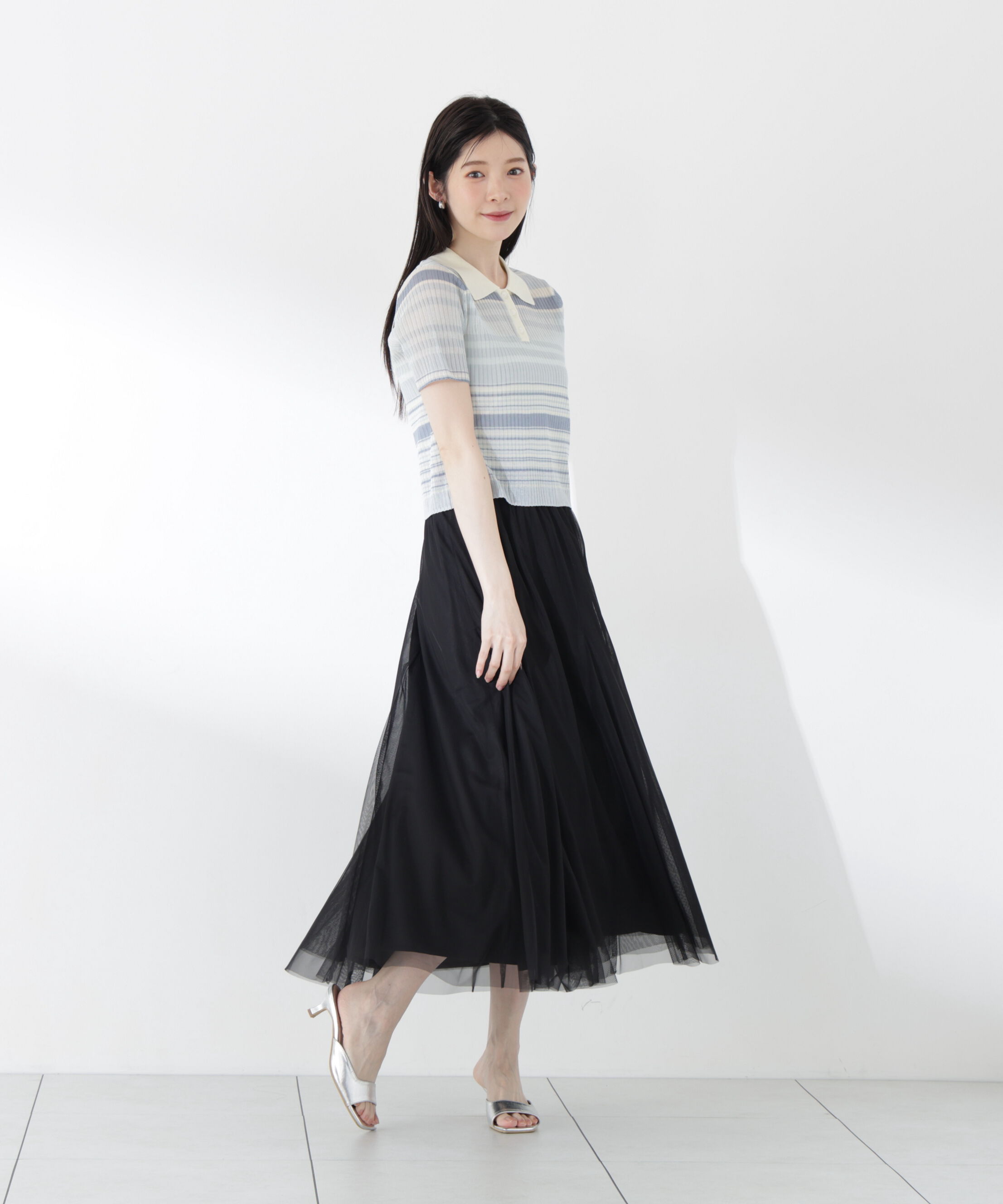 PROPORTION BODY DRESSING「〈a/mie〉ソフトシアーポロ衿ニットトップス26SS」|カーディガン|