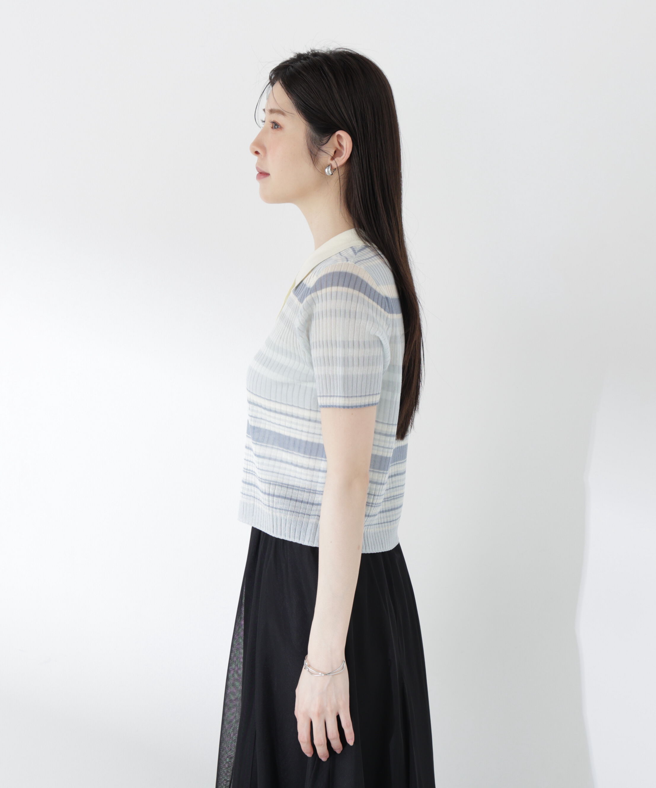 PROPORTION BODY DRESSING「〈a/mie〉ソフトシアーポロ衿ニットトップス26SS」|カーディガン|