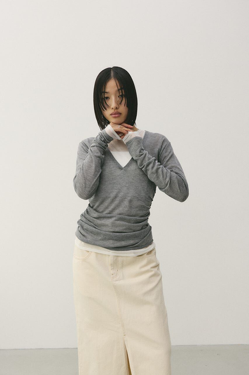 STYLEMIXER「ディープVネックシアートップ」|ニット・セーター|GRY