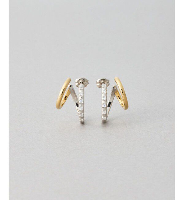 Jouete「[ダブルピアス] ジルコニア コンビカラー」|ピアス|シルバー系その他