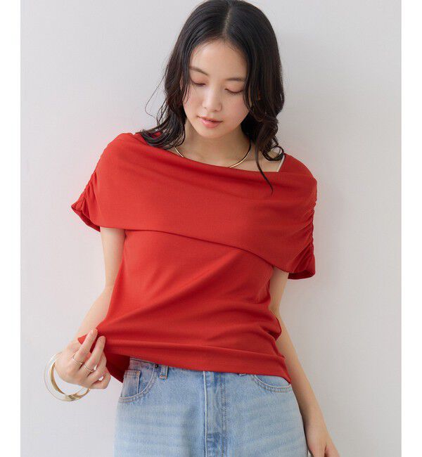 VIS「サイドギャザーオフショルダーカットソー/接触冷感」|Tシャツ・カットソー|