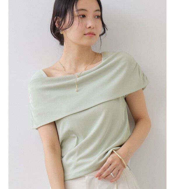 VIS「サイドギャザーオフショルダーカットソー/接触冷感」|Tシャツ・カットソー|ライトグリン(33)