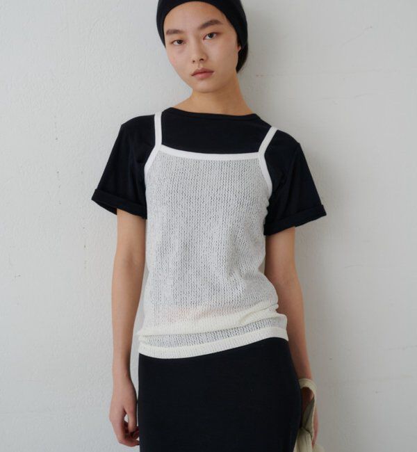  「ドライタッチT＆レースキャミSET」|Tシャツ・カットソー|ブラック