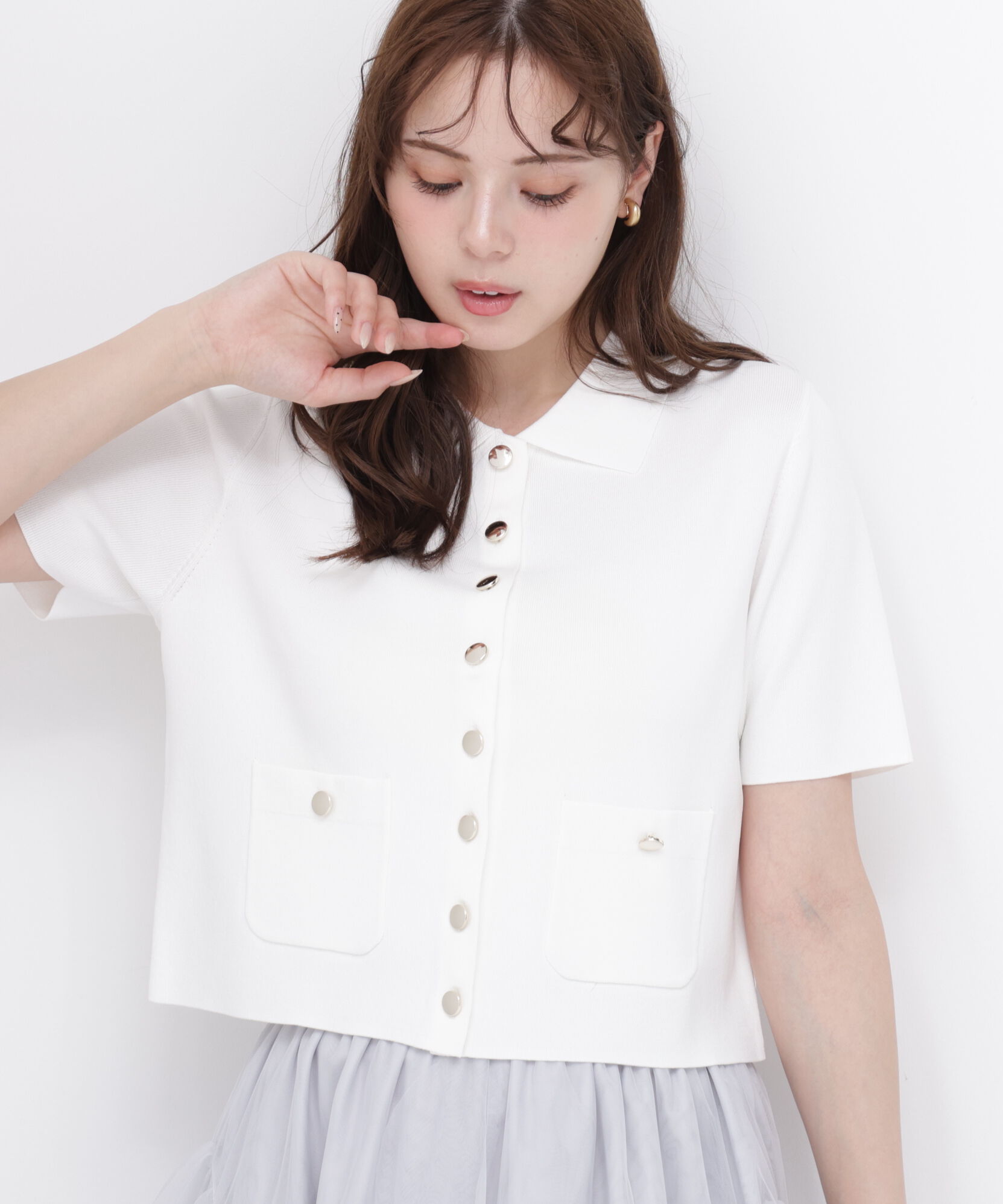 PROPORTION BODY DRESSING「<中川紅葉さん着用><ｳｫｯｼｬﾌﾞﾙ/UVｶｯﾄ/接触冷感>ﾎﾟﾛ衿ﾆｯﾄ  」|カーディガン|ホワイト