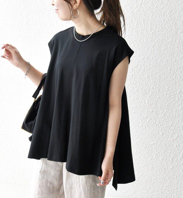 SHIPS any「SHIPS any:〈接触冷感/汗染み防止加工/洗濯機可能〉Aライン フレンチスリーブ TEE」|Tシャツ・カットソー|ブラック