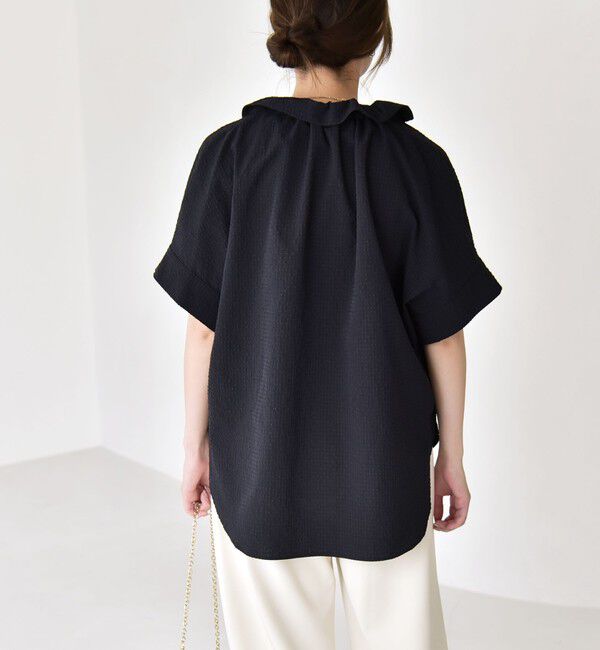quaranciel「《予約》quaranciel:〈手洗い可能〉サッカー ドロストカラー スキッパー シャツ ブラウス」|シャツ・ブラウス|