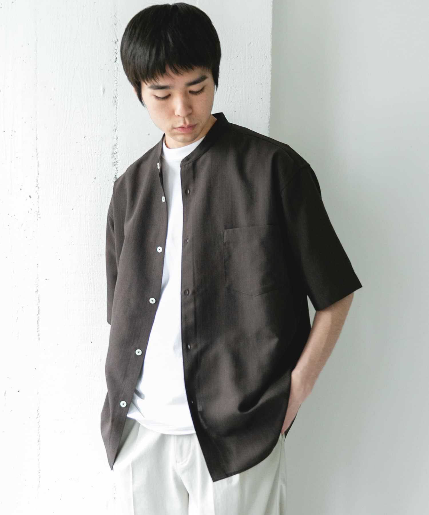 URBAN RESEARCH DOORS「『吸水速乾』セオアルファバンドカラーショートスリーブシャツ」|シャツ・ブラウス|