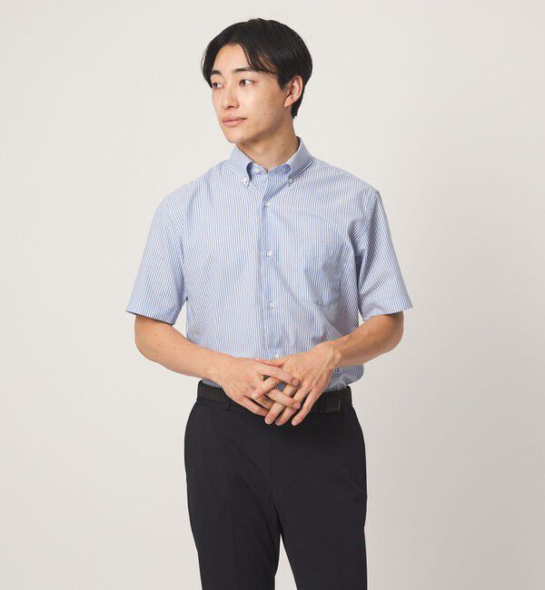 UNITED ARROWS green label relaxing「エブリット TC パナマ ストライプ スタンダード ボタンダウン ショートスリーブ シャツ -イージーアイロン」|シャツ・ブラウス|COBALT