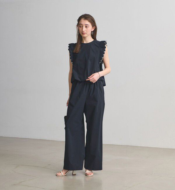 UNITED ARROWS「スカラップ フリル オールインワン パンツ ‐はっ水 UVカット 防しわ ウォッシャブル‐」|オールインワン|