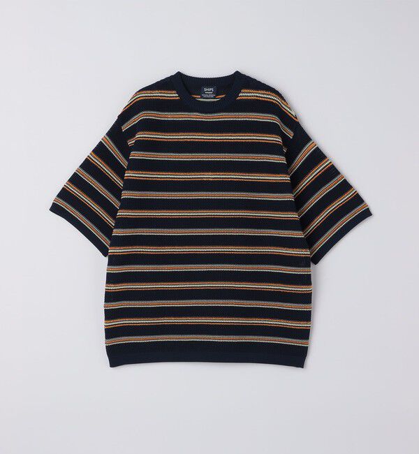 SHIPS「SHIPS:〈手洗い可能〉Amossa(R) メッシュ ボーダー ニット Tシャツ」|ニット・セーター|
